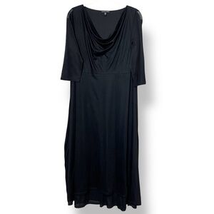 Eileen Fisher Silk Blend Drape Neck Dress Small black solid minimalist flowy‎